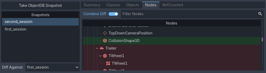 Combined diff view in the Nodes tab